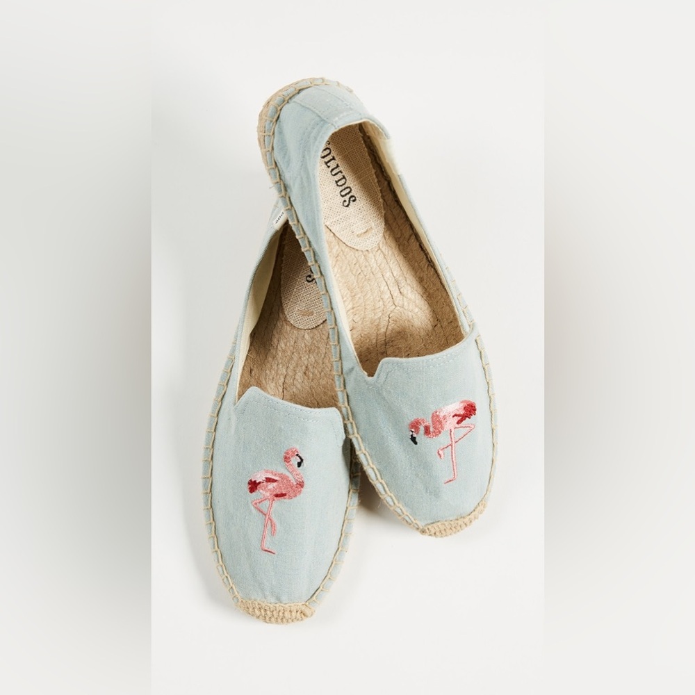 Anthropologie Soludos Espadrilles Canvas Loafers Blue Flamingo Slipper Size 7